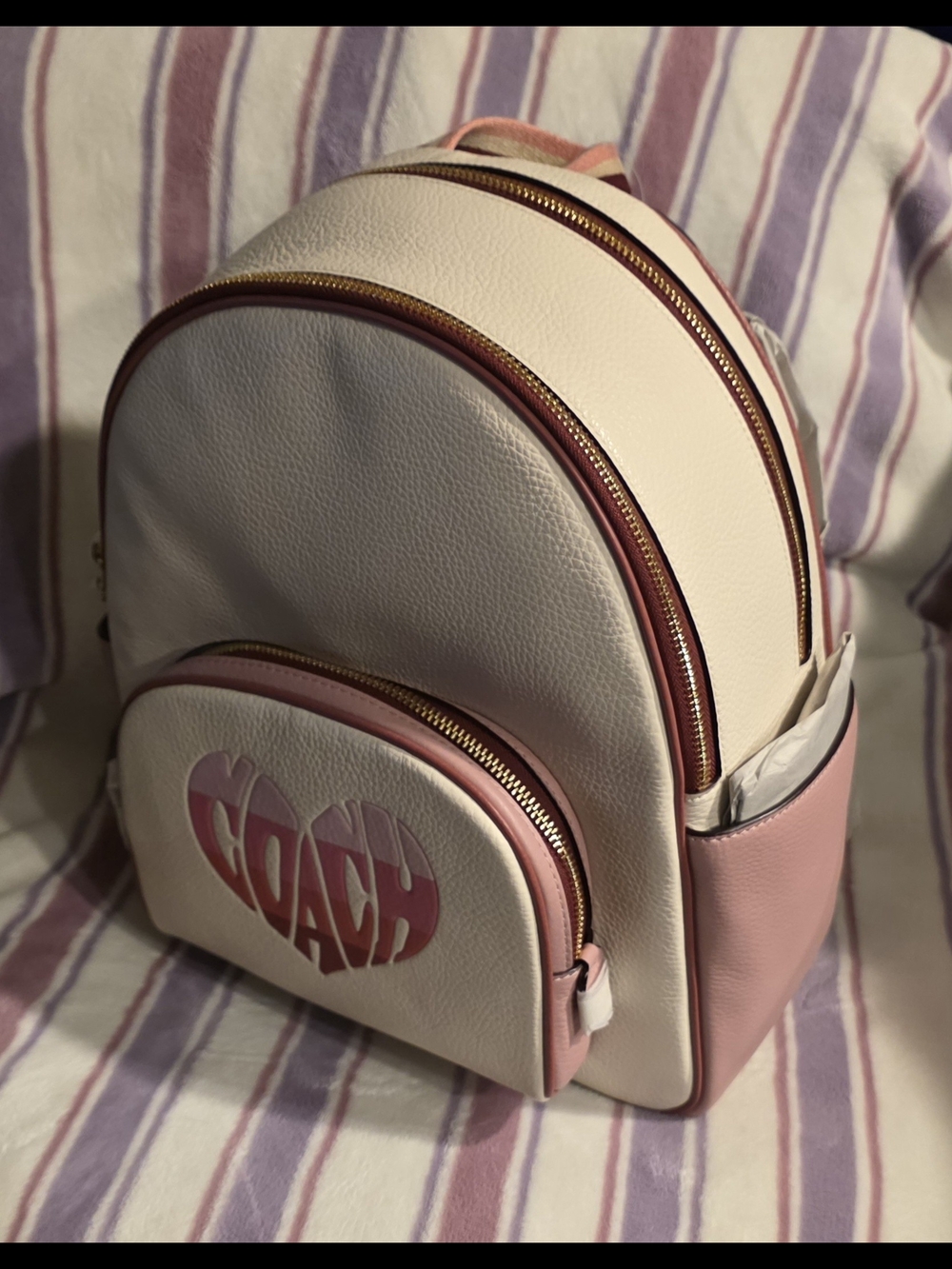 NWT - COACH Pink & White Heart Logo Leather Mini Backpack - Picture 4 of 9